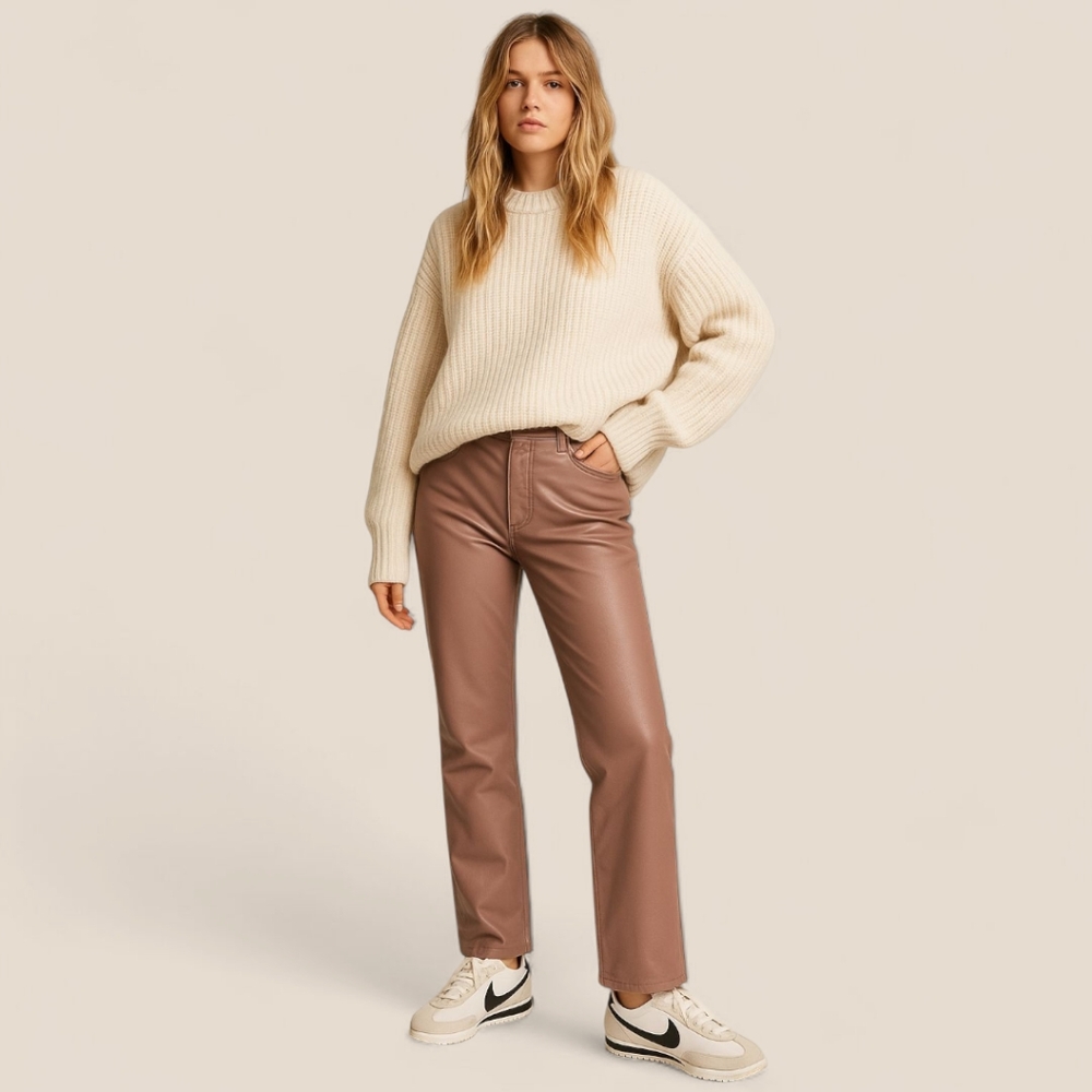 Abercrombie Mauve‎ Vegan Leather Pants 90s HR Straight Fit | Y2K Grunge Sz 27